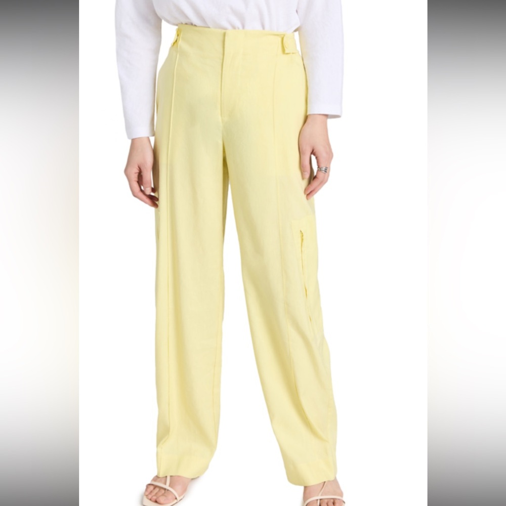 VINCE High-Waist Tailored Utility Trousers Pomelo Yellow Linen NEW Size 4